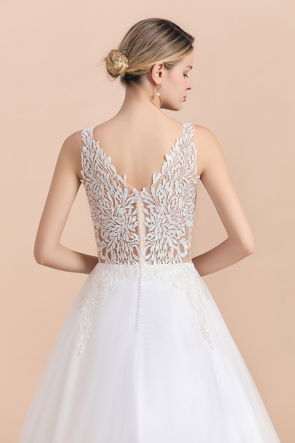 BMbridal Boho V-Neck Lace Wedding Dress Tulle Appliques Sleeveless Bridal Gowns On Sale-BMbridal