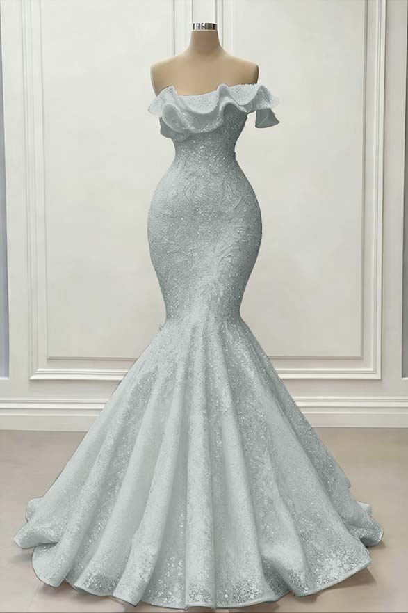 Red Gorgeous Strapless Mermaid Sequins Prom Dress With Embroidery On Sale