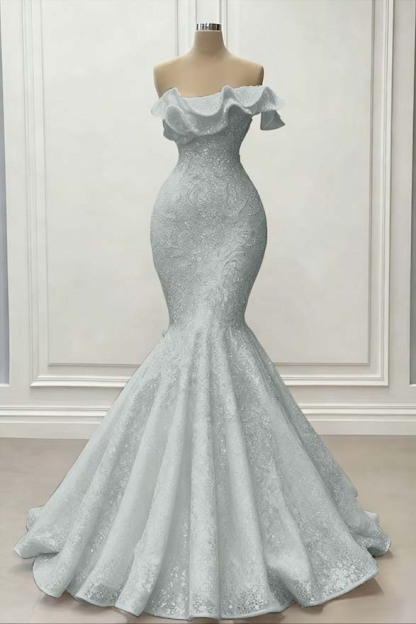 Red Gorgeous Strapless Mermaid Sequins Prom Dress With Embroidery On Sale