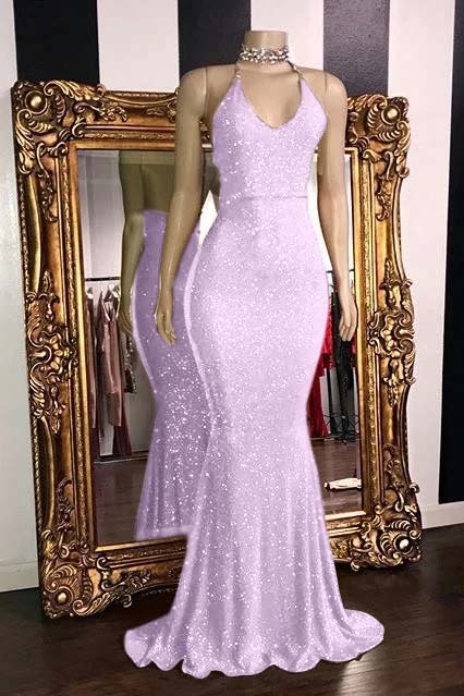 Glamorous Halter Neck Mermaid Sleeveless Red Long Prom Dress With Sequins