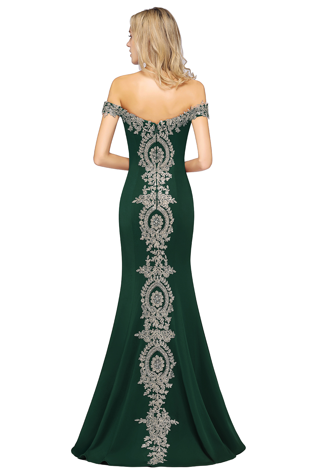 BMbridal Elegant Off-the-Shoulder Mermaid Prom Dress Long With Lace Appliques