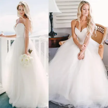 Long Tulle Spaghetti-Straps Wedding Dress