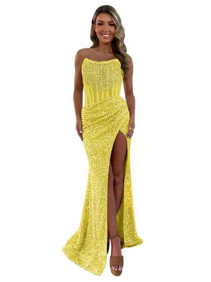 Gorgeous Sparkly Strapless Long Mermaid Prom Dress with Slit