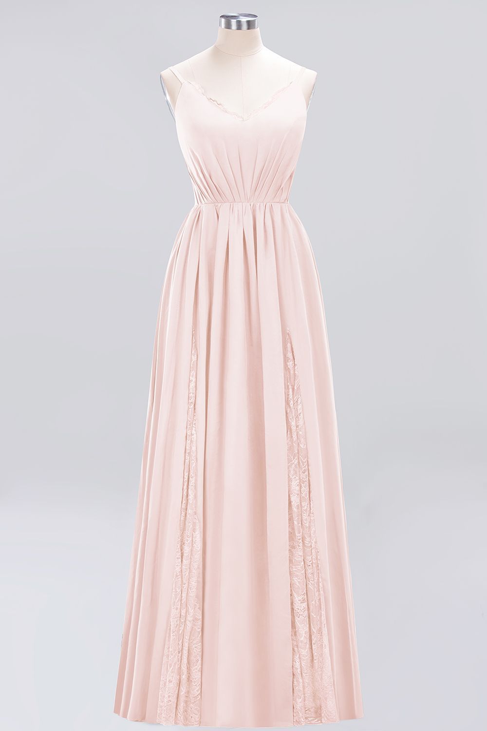 BMbridal Elegant Spaghetti Straps Long Bridesmaid Dress Lace V-Neck Maid of Honor Dress-BMbridal