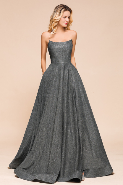 BMbridal Shinning Strapless Long Prom Dress Lace-up Evening Gowns With Split