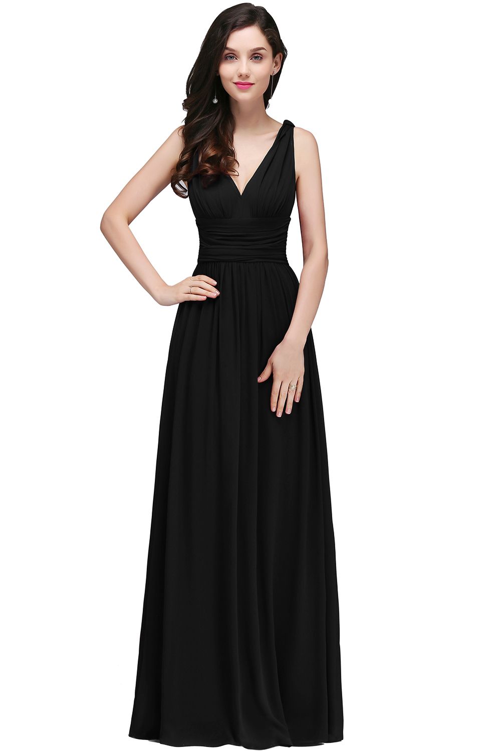 BMbridal Affordable Chiffon V-Neck Burgundy Bridesmaid Dress with Ruffle In Stock