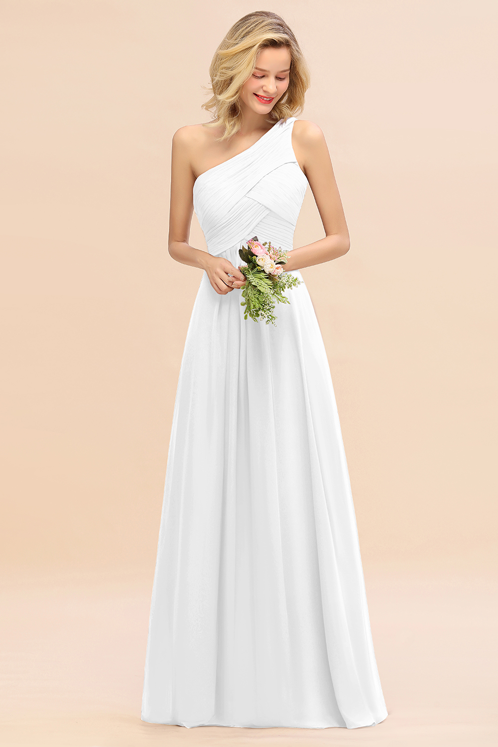 BMbridal Chic One Shoulder Ruffle Grape Chiffon Bridesmaid Dresses Online-BMbridal