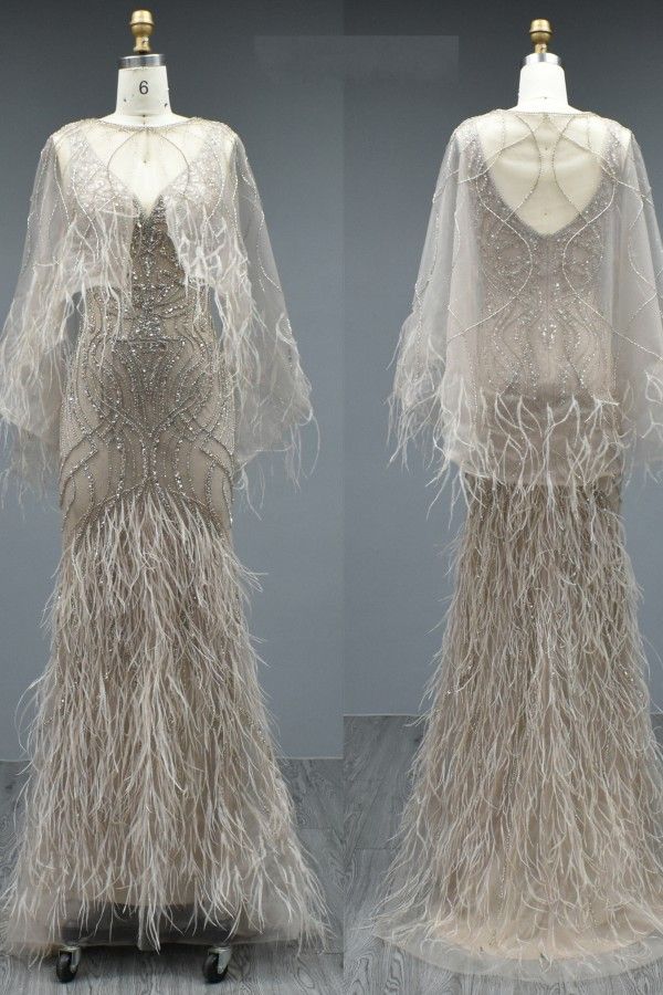 Bmbridal Luxury Mermaid Evening Dress With Cape Long Beads