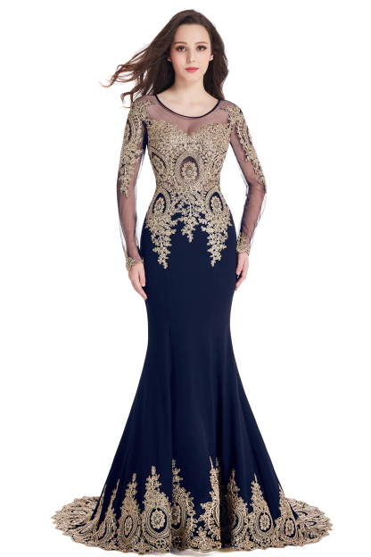 Gorgeous Long Sleeve Mermaid Evening Party Gowns With Lace Appliques