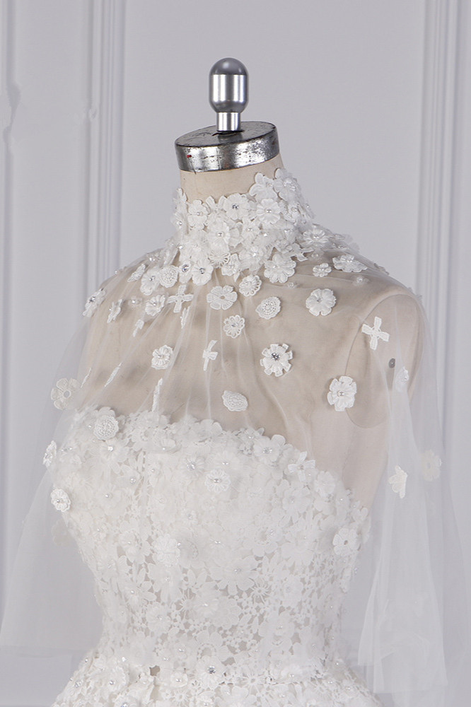 BMbridal Chic High-Neck Tulle Lace Wedding Dress Appliques Beadings Long Sleeves Bridal Gowns On Sale-BMbridal