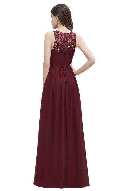 BMbridal Elegant V-Neck Lace Ruffles Bridesmaid Dress Sequins Burgundy Chiffon Evening Dress