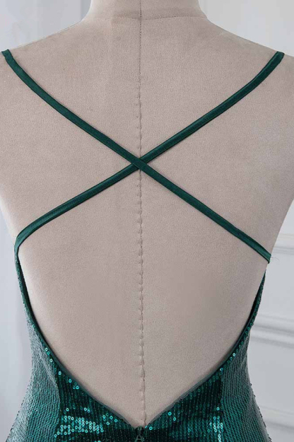 BMbridal Sparkly Sequined Spaghetti Straps V-Neck Prom Dresses with Backless Online