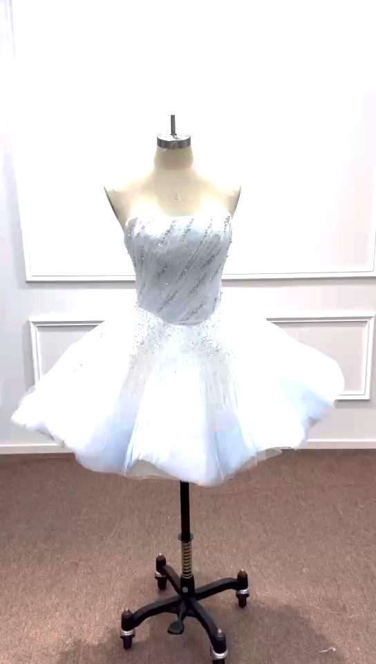 Light Blue Tiered Debutante Gown Strapless Corset Back Ruffle Wedding Dress