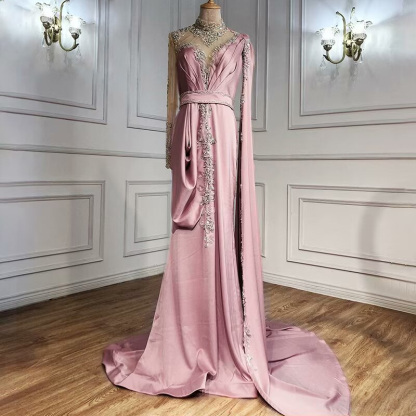 Shinning Yellow Bead Embroidery Mermaid Floor Length Prom Dress With Shawl