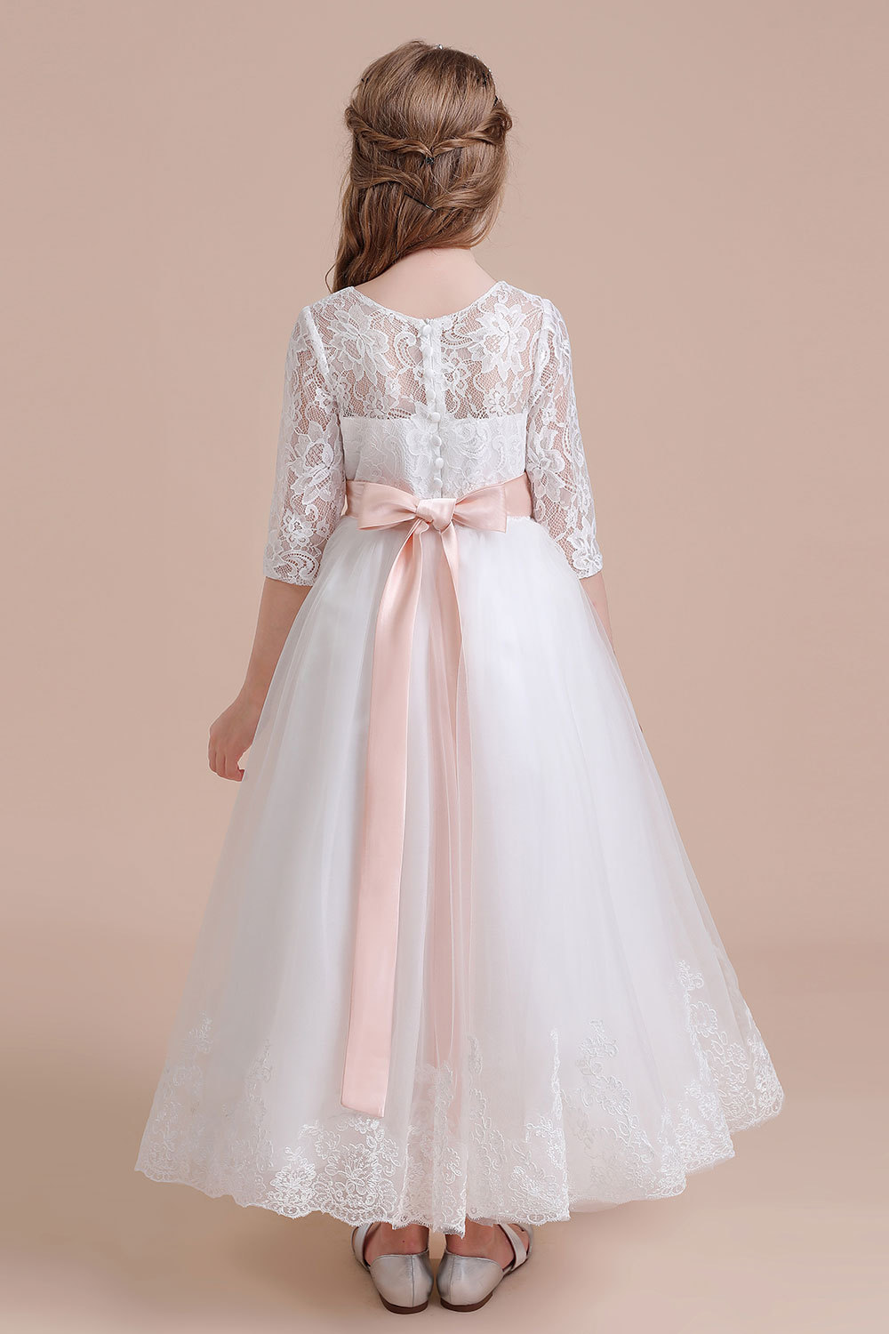 BMbridal A-Line Illusion Lace Tulle Ankle Length Flower Girl Dress On Sale-BMbridal