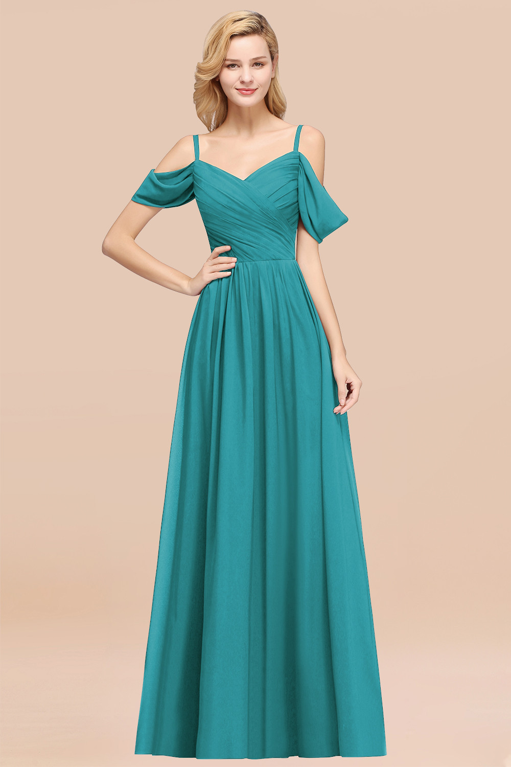 BMbridal Chic Off-the-shoulder Burgundy Bridesmaid Dress with Spaghetti Straps-BMbridal