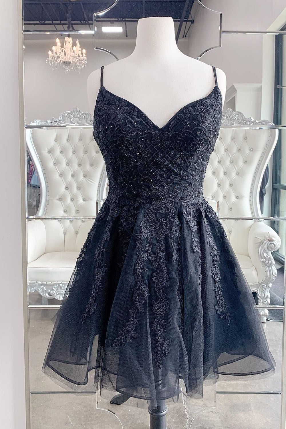 Black A-Line Lace Short Homecoming Dress-BMbridal