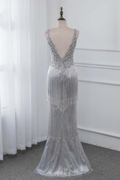 BMbridal Chic V-Neck Sleeveless Mermaid Prom Dresses with Beadings Top