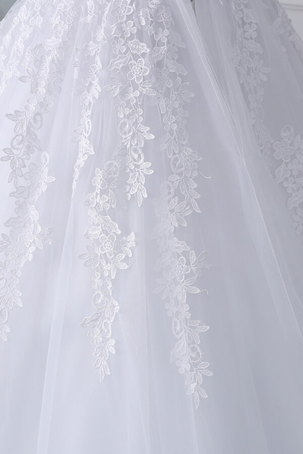 BMbridal Unique Off the Shoulder Appliques Lace Wedding Dress Ball Gown White A-line Bridal Gowns On Sale-BMbridal