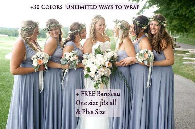 BMbridal Convertible Dusty Blue Spandex Bridesmaid Dress One Size-BMbridal