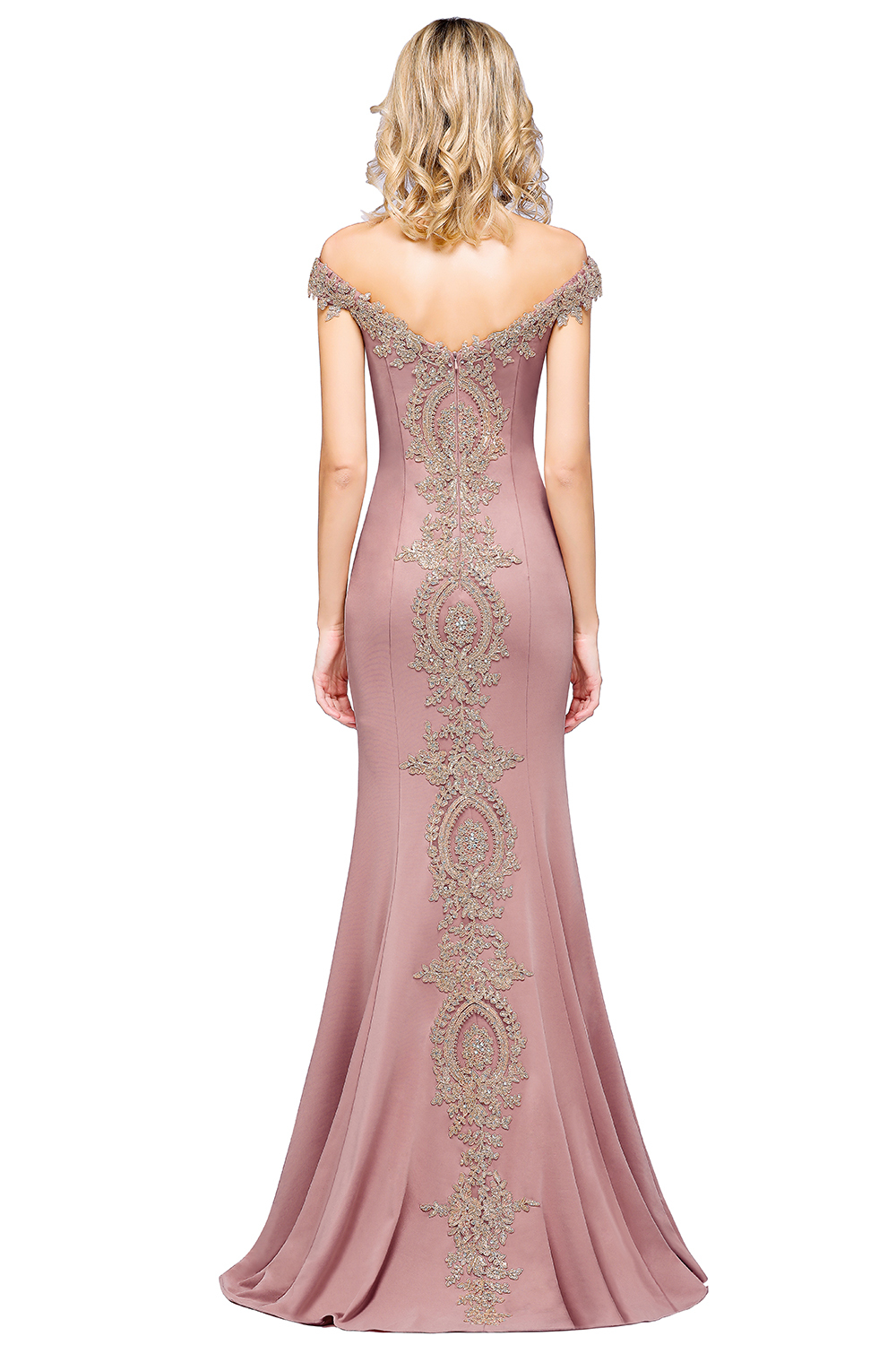 BMbridal Elegant Off-the-Shoulder Mermaid Prom Dress Long With Lace Appliques