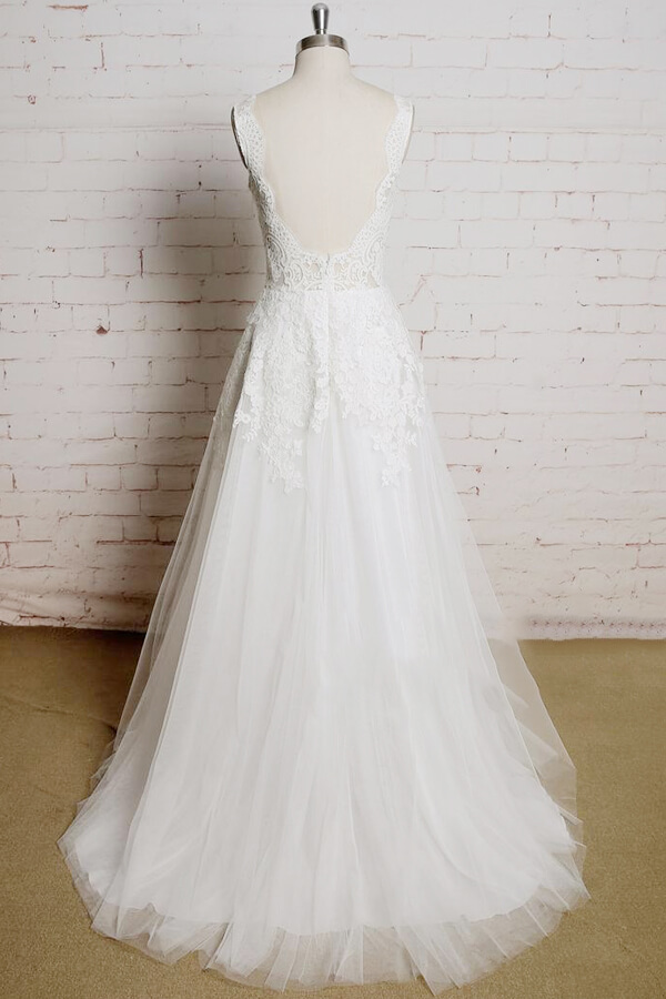 BMbridal Chic V-neck Appliques Tulle A-line Wedding Dress On Sale-BMbridal