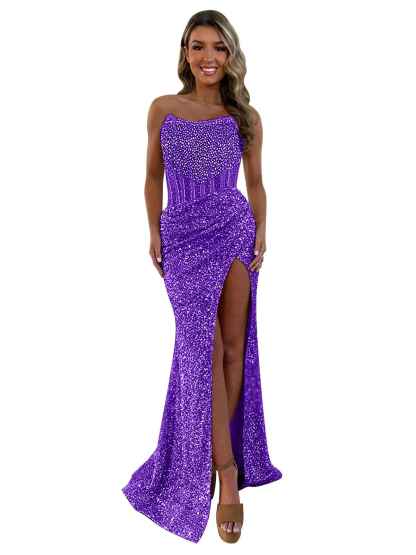 Gorgeous Sparkly Strapless Long Mermaid Prom Dress with Slit