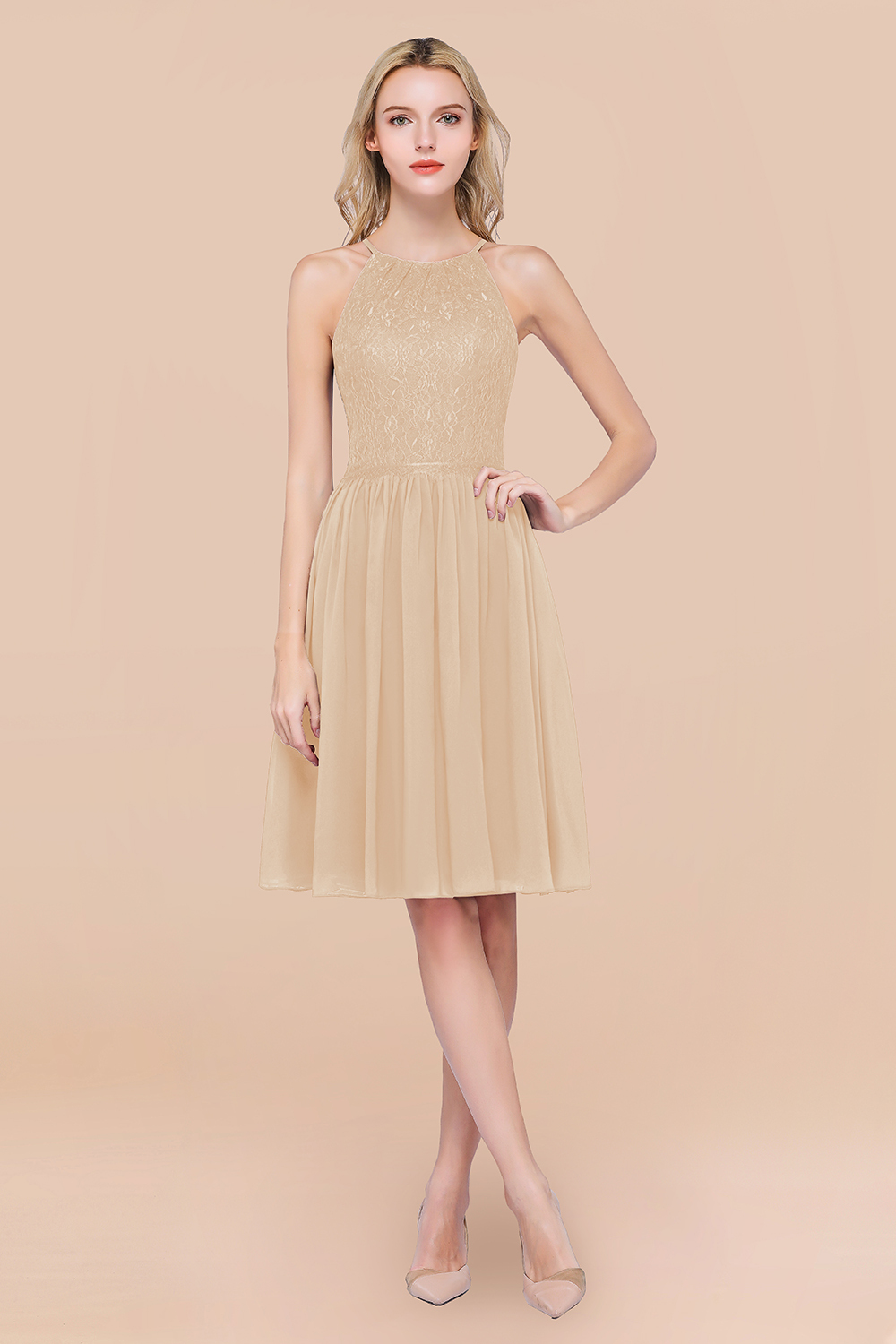 BMbridal Lovely Burgundy Lace Short Bridesmaid Dress With Spaghetti-Straps-BMbridal