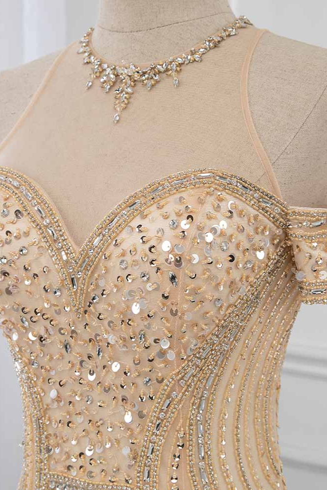 BMbridal Glamorous Off-the-Shoulder Sweetheart Mermaid Prom Dresses with Beadings