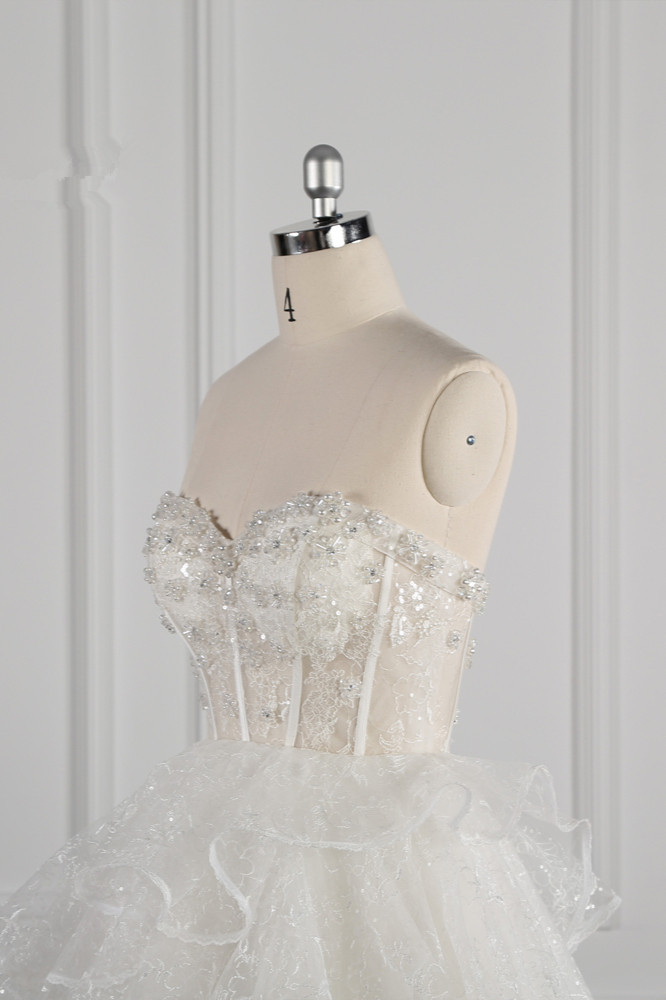 BMbridal Glamorous Ball Gown Strapless Beadings Wedding Dress Sequined Layers Tulle Bridal Gowns On Sale-BMbridal
