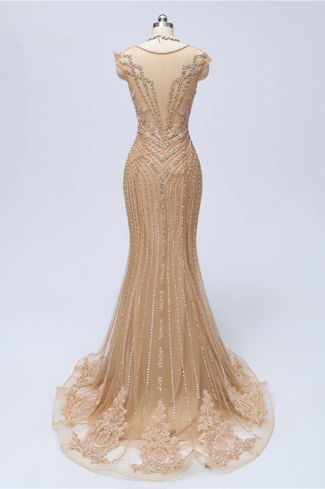 BMbridal Chic V-Neck Sleeveless Mermaid Prom Dresses with Appliques Beadings