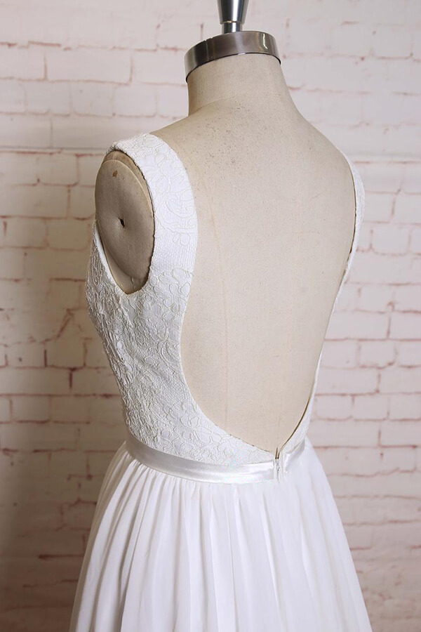 BMbridal Square Neck Lace Chiffon A-line Wedding Dress On Sale-BMbridal