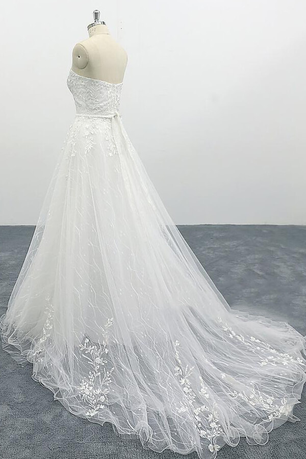 BMbridal Strapless Tulle Chapel Train A-line Wedding Dress On Sale-BMbridal