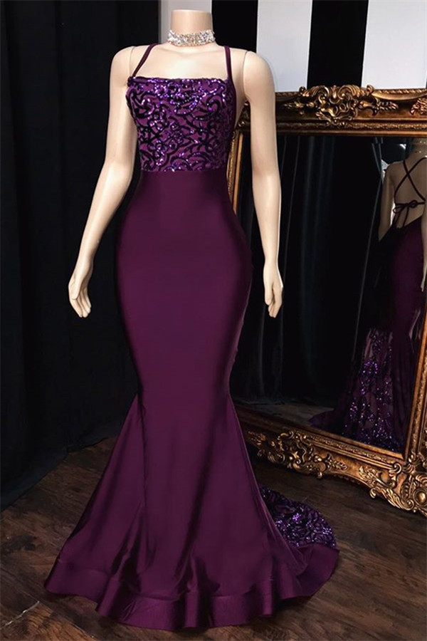 Bmbridal Purple Halter Mermaid Long Prom Dress With Sequins