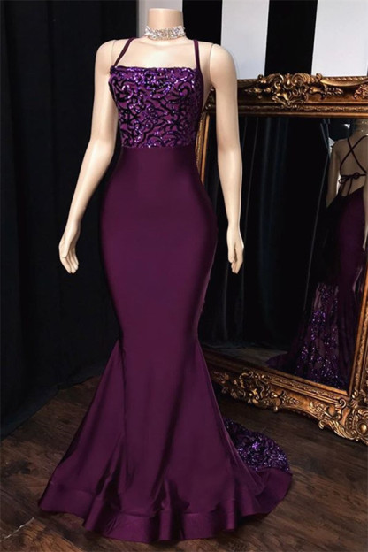 Bmbridal Purple Halter Mermaid Long Prom Dress With Sequins