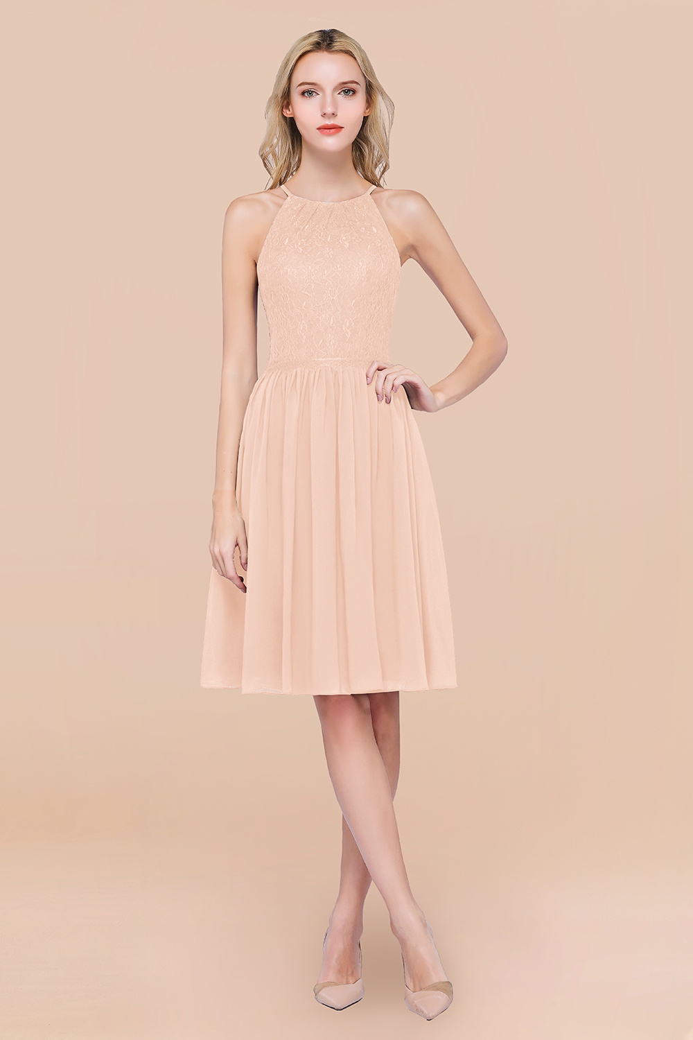 BMbridal Lovely Burgundy Lace Short Bridesmaid Dress With Spaghetti-Straps-BMbridal