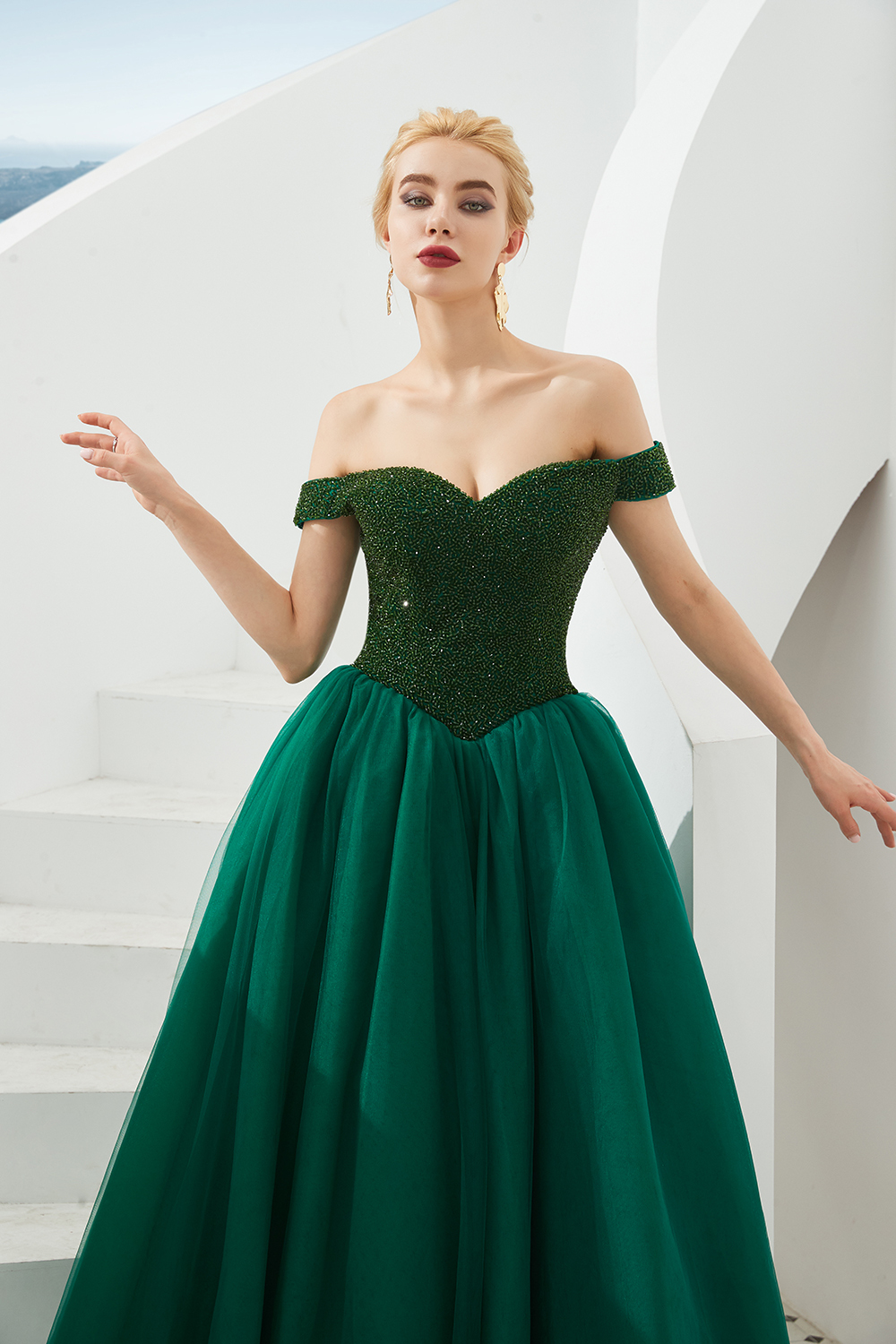 BMbridal Princess Off-the-Shoulder Prom Dress Beadings Sweetheart Ball Gown Evening Gowns
