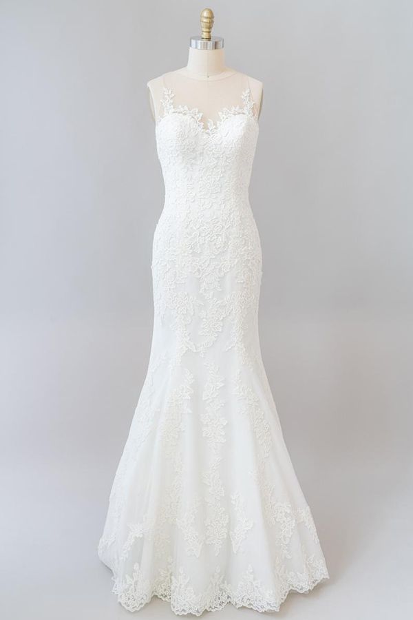 BMbridal Graceful Illusion Appliques Mermaid Wedding Dress On Sale-BMbridal
