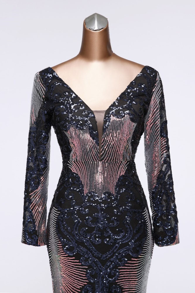 BMbridal Sparkly Sequined V-Neck Mermaid Long Prom Dresses with Long Sleeves Online