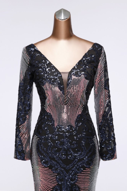 BMbridal Sparkly Sequined V-Neck Mermaid Long Prom Dresses with Long Sleeves Online