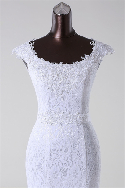 BMbridal Gorgeous Lace Jewel Mermaid White Wedding Dresses with Appliques Online