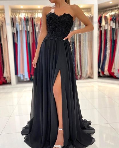 Bmbridal Black Sweetheart Long Prom Dress With Split