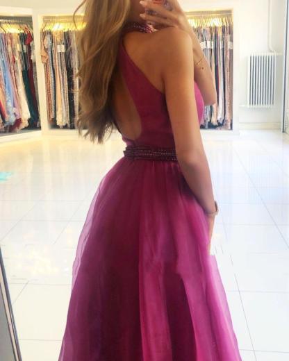 Bmbridal Orchid Halter Long Prom Dress Tulle With Split
