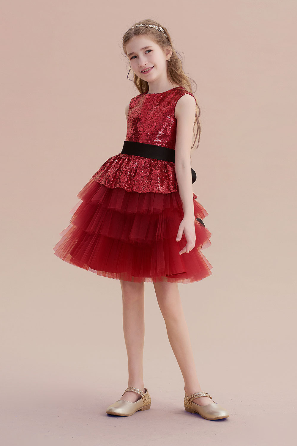 BMbridal A-Line Tulle Sequins Knee Length Flower Girl Dress Online-BMbridal