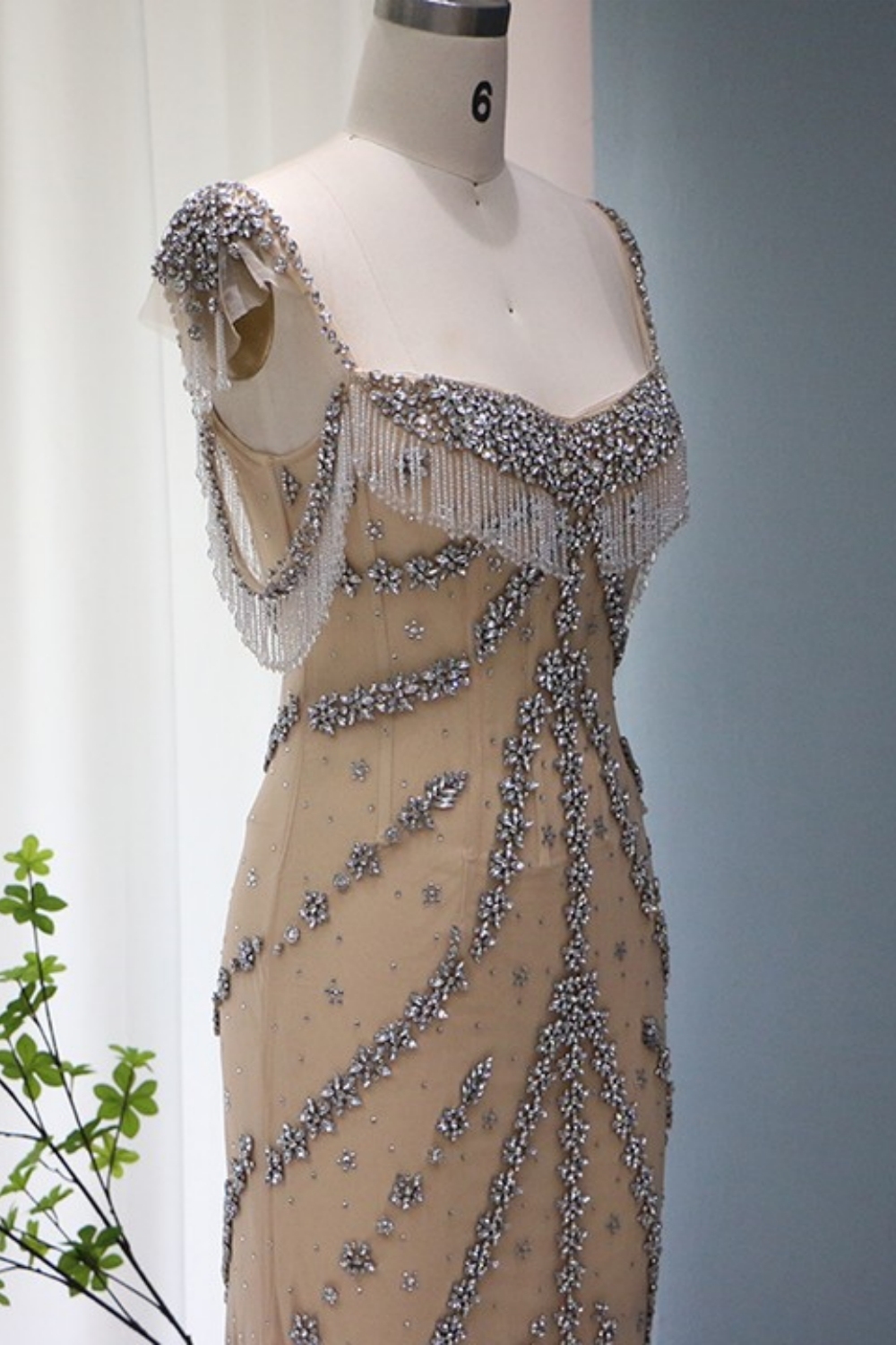 Bmbridal Floor-Length Square Sleeveless A-Line Prom Dresses with Beadings