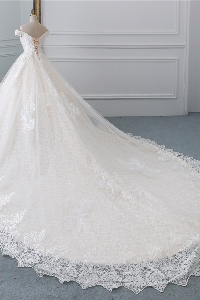 BMbridal Luxury Ball Gown Off-the-Shoulder Lace Wedding Dress Sweetheart Sleeveless Appliques Bridal Gowns On Sale-BMbridal
