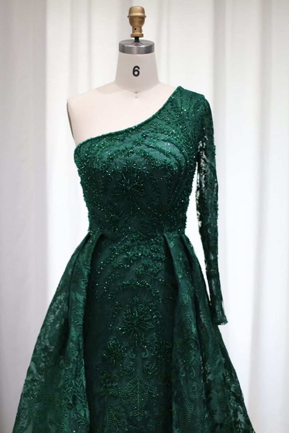 Bmbridal Dark Green Stain One Shoulder A-Line Prom Dresses with Lace