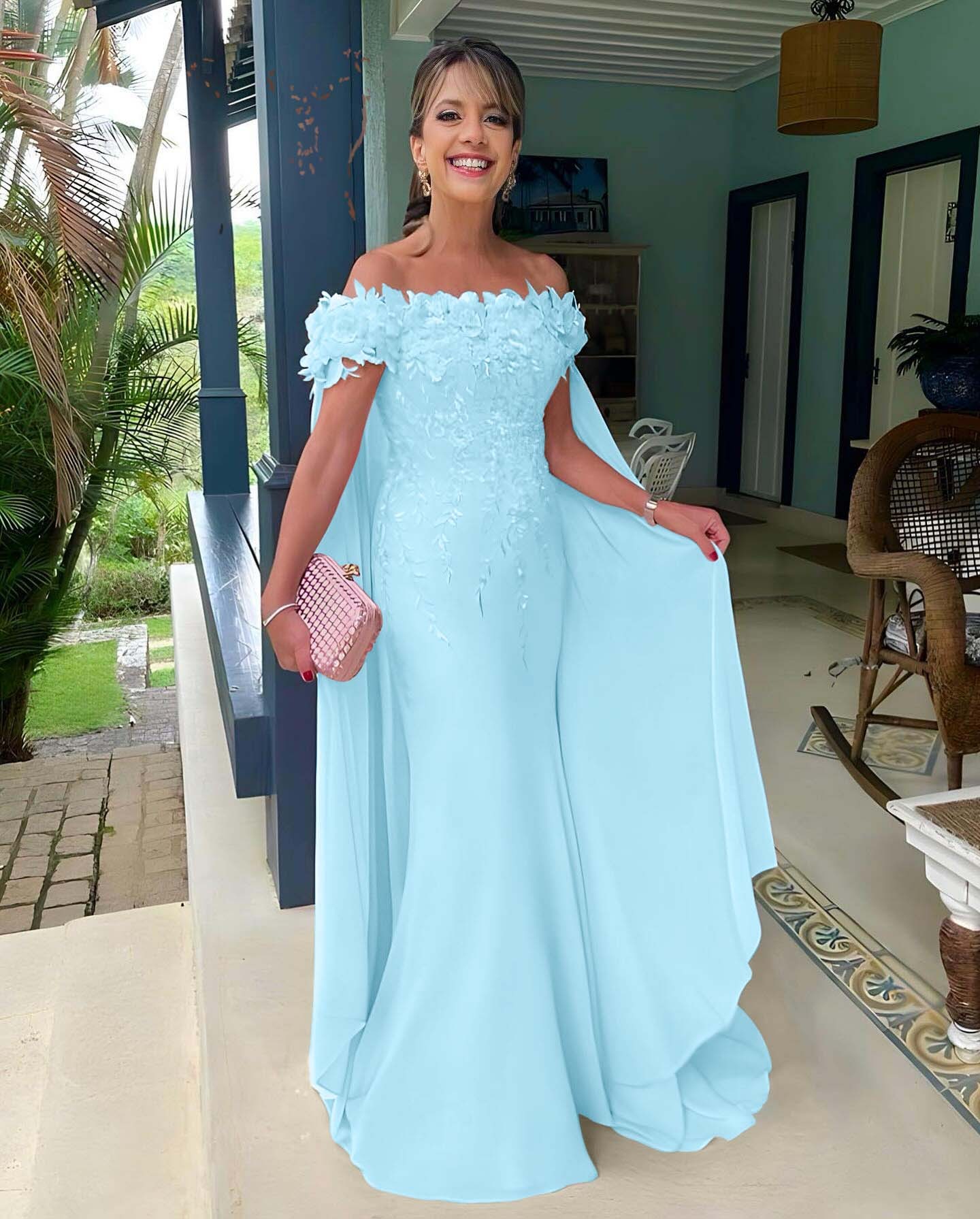 Off the Shoulder Sleeveless Long Mermaid Prom Dress With Appliques