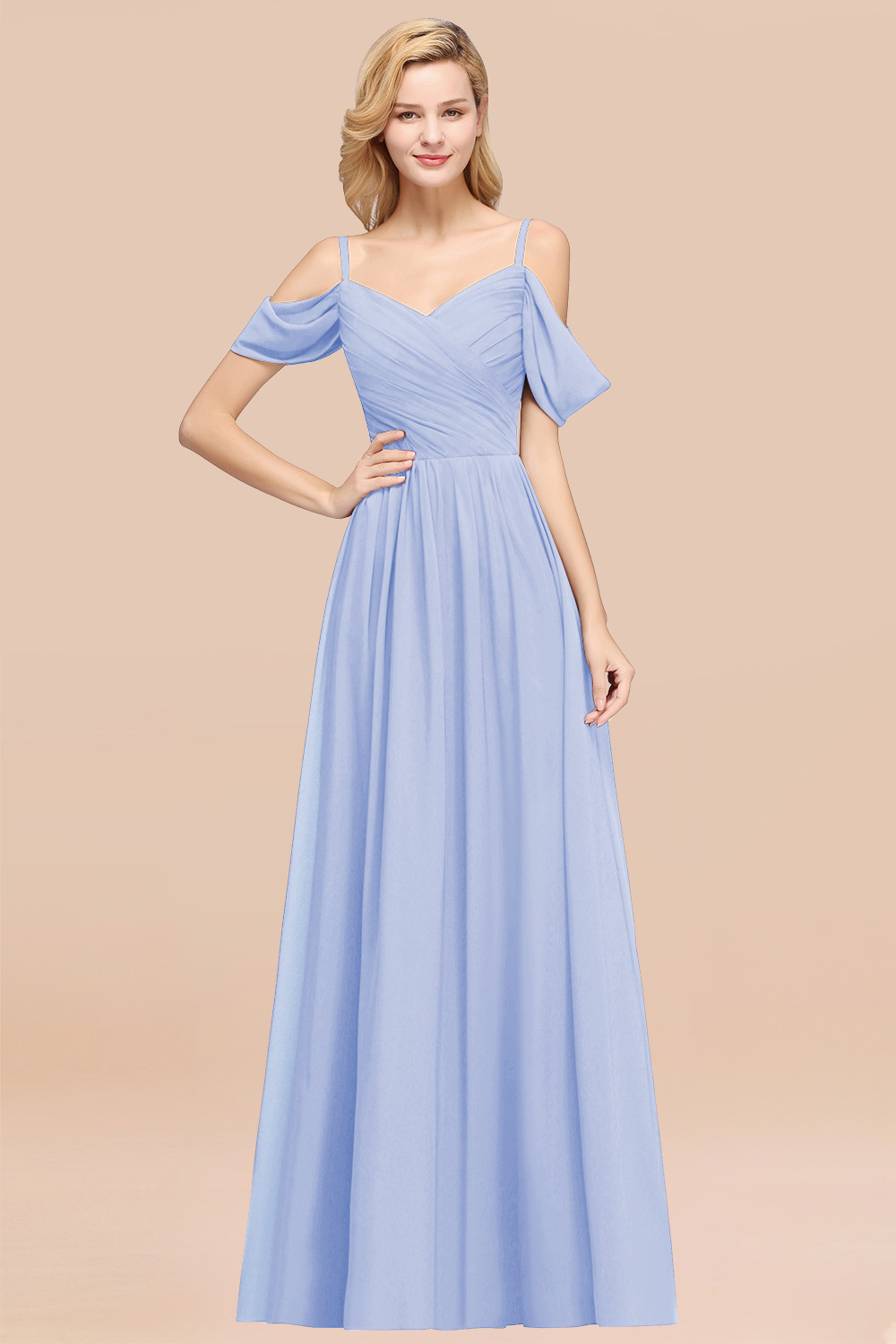 BMbridal Chic Off-the-shoulder Burgundy Bridesmaid Dress with Spaghetti Straps-BMbridal