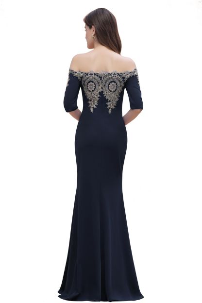 BMbridal Mermaid Off-Shoulder Chiffon Lace Half Sleeve Evening Dress